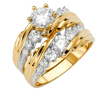 14k Women's Two 2 Tone CZ Wedding Set Ring