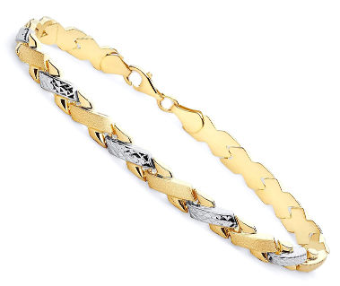 Two 2 Tone White and 14K Yellow Gold Hollow Bracelet - 7.25 inch