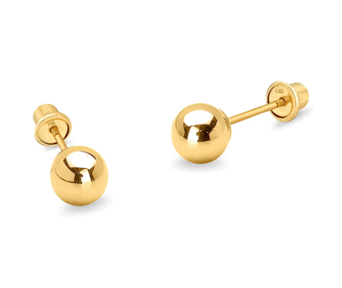 14k Yellow Gold 4mm Plain Hollow Gold Ball Children Screw back