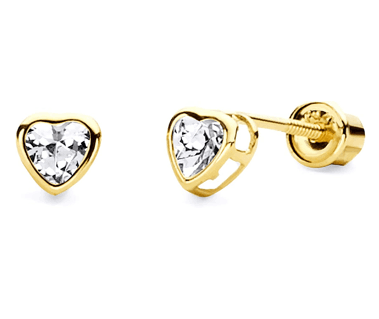 14k Yellow Gold 4mm Heart Bezel Set Stud Earrings with Screw Back