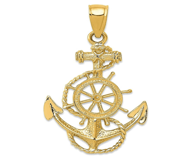 14k Yellow Gold Anchor and Wheel Pendant