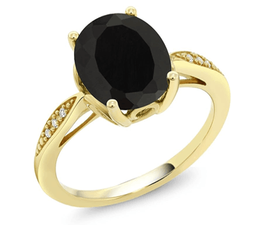14K Yellow Gold Black Onyx and Diamond Ring