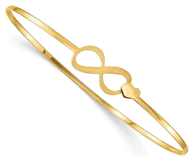 14k Yellow Gold Brushed and Infinity Symbol Bangle Cuff Bracelet -7 inch