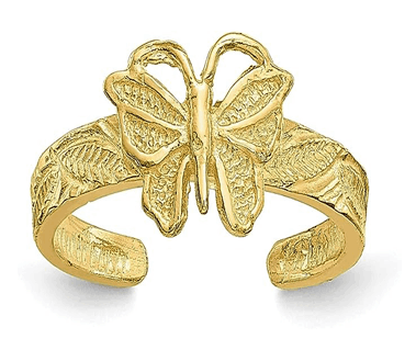 14k Gold Butterfly Adjustable Toe Ring 2.5 mm