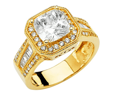 14K Yellow Gold Cubic Zirconia CZ Square Ring