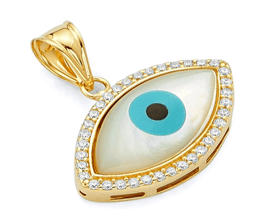 14k Yellow Gold CZ Evil Eye Charm Pendant