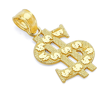 14k Yellow Gold Dollar Sign Pendant