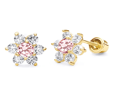 14k Yellow Gold Flower Stud Earrings with Screw Back