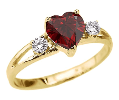 14k Yellow Gold Heart Shape Garnet & White Topaz