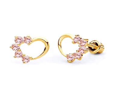 14k Yellow Gold Journey Heart Stud Earrings with Screw Back