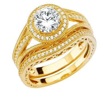 14k Yellow Gold Women's CZ Wedding Circle Set