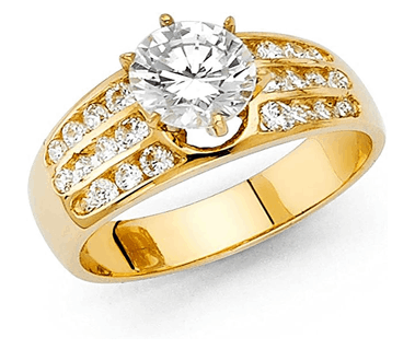 14K Yellow Gold Round 3 Line Cubic Zirconia
