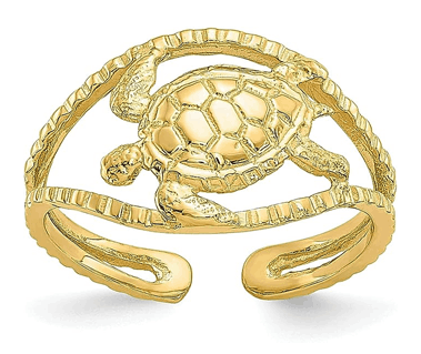14k Gold Sea Turtle Adjustable Toe Ring 2.5 mm 