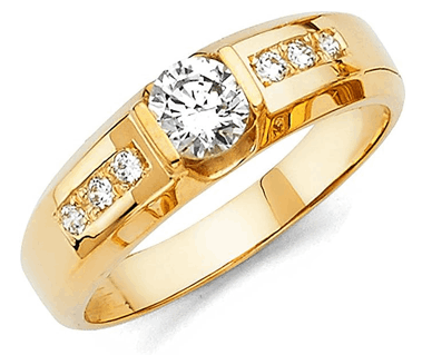 14k Yellow Gold Round Men's Wedding Band