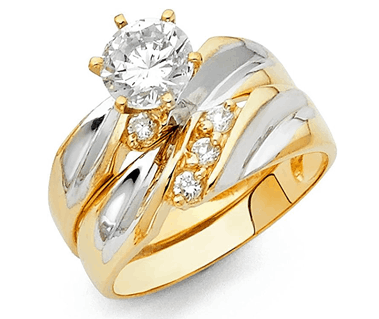 14K Two Tone Women's Round CZ Wedding