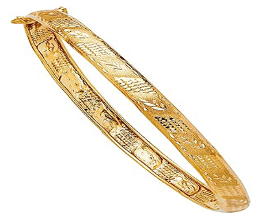 14k Yellow Gold Diamond Cut Bangle  Flat hollow Bracelet Bangle - 7.5 inch