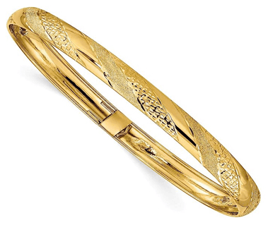14k Yellow Gold Twisted Diamond-Cut Flexible Bangle Cuff Bracelet 7.5 inch